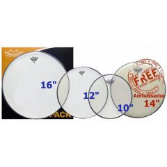 Remo Clear Emperor Rock Size Drum Head ProPack + FREE 14" Coated Ambassador