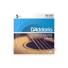 D'Addario EJ16 Phosphor Bronze Light Acoustic Guitar String 3-Pack - .012 - .053