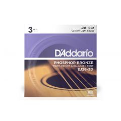 D'Addario EJ26 Phosphor Bronze Custom Light Acoustic Guitar String 3-Pack - .011 - .052