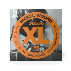 D'Addario EXL140-3D Nickel Wound Light Top/Heavy Bottom Electric Guitar Strings 3-Pack - .10 - .52