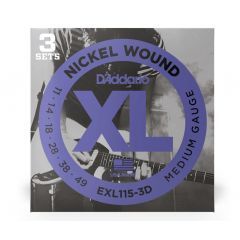 D'Addario EXL115-3D Nickel Wound Medium Electric Guitar Strings 3-Pack - .11 - .49