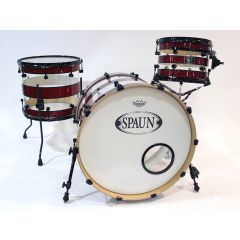 Pre Owned Spaun 22” 3-Piece Acrylic Drum Shell Pack - Clear / Red Sparkle Stripe