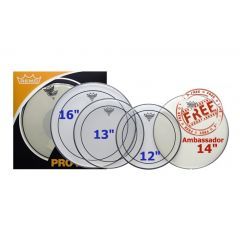 Remo Clear Pinstripe Rock Drum Head Propack + FREE 14" Coated Ambassador